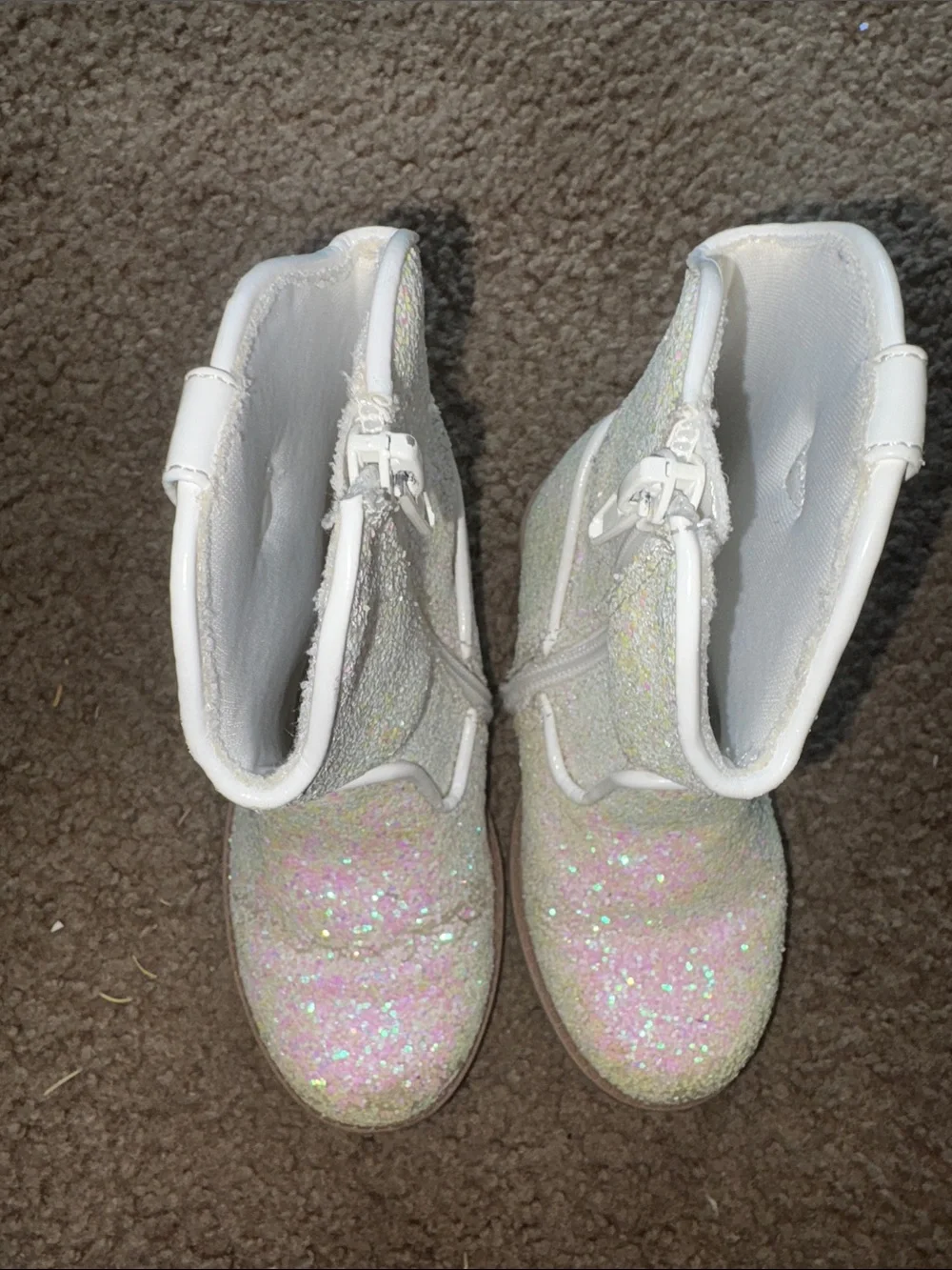 Kelly & Katie White Iridescent Glitter Kids Zip Boots